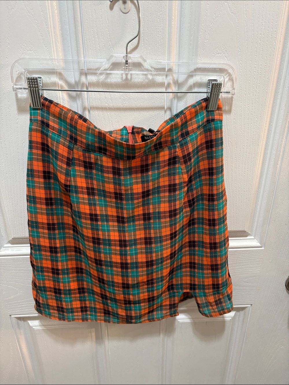 Nasty Gal Orange and Teal Plaid Mini Skirt
